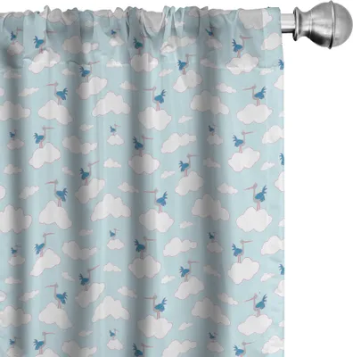 Produktbild von ABAKUHAUS Kindergarten Vorhänge, Gardinen, Sweet Baby Themed wiederholendes Muster von Wolken und Störchen im Himmel, 2 Stück 75 x 225 cm, Babyblau Meerblau