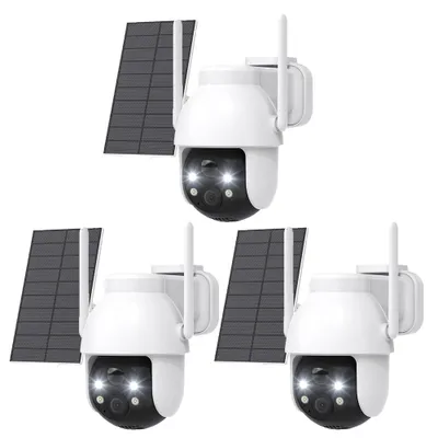 Produktbild von 3 Stücke 2K 3MP Überwachungskamera Aussen Solar 360° PTZ Überwachungskamera Aussen Akku WLAN Kamera mit PIR Bewegungsmelder Farb-Nachtsicht