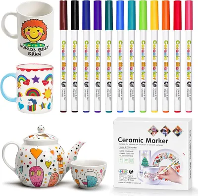 Zdjęcie produktu dla Markery do porcelany – odporne na zmywanie w zmywarce – 12 kolorów farb do szkła – Wodoodporne markery akrylowe – Do ceramiki