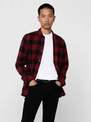Produktbild von ONLY & SONS Gudmund burgunderrot und schwarz kariertes Hemd - XXL