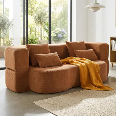 Produktbild von 2-in-1 Cord Schlafsofa, modulares Bodensofa mit Kissen, 196 x 109 cm