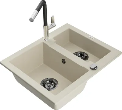 Produktbild von Mexen Carlos 1,5-Becken-Granitspüle mit Mischbatterie Flora, Beige - 6518-69-670401-07-B