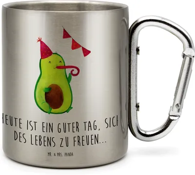 Produktbild von Mr. & Mrs. Panda Thermobecher Avocado Party - Transparent - Geschenk, Teetasse, Trinkbecher Edelstahl, thermotasse, Happy Birthday, Geburtstag, Edelstahlbecher