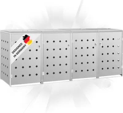 Produktbild von DELUKE® 4er Mülltonnenbox SOGI Edelstahl | 276x115x77,5cm silber | Mülltonnenverkleidung für 4 Tonnen 240L Müllbox aus Metall Mülltonnenschutz Mülltonnendach