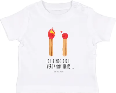 Produktbild von Mr. & Mrs. Panda  T-Shirt Streichhölzer 6. - 12. Monat - Weiß - Geschenk, Liebesgeschenk, Öko Baby, Baumwollshirt, Babyshirt, Liebesbeweis, Freundin, Organic