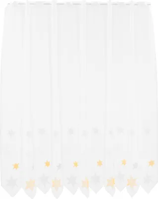 Produktbild von Gardinen Kranzusch Scheibengardine Sterne 120x252 cm H/B weiß mit gelb/grau Bistrogardine Vorhang Küche 1er Pack