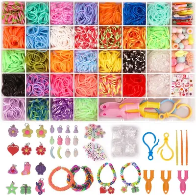 Produktbild von 2500+ Loom Bänder Set, 40 Rastern Bunte Gummibänder Kit für Armbänder, DIY Elastisches Loombänder Kinder Armband Basteln mit Perlen Haken Charms Aufbewahrungsbox für Anfänger Junge Mädchen Geschenk