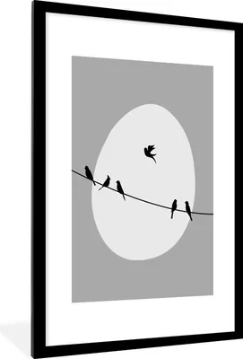 Produktbild von MuchoWow® Gerahmtes Poster Vögel - Schwarz - Weiß 60x90 cm - Poster mit Schwarzem Bilderrahmen Wandposter Rahmen Foto Bilder - Dekoration - Wandposter Wohnzimmer - Hochwertig