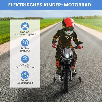 Immagine prodotto di Moto elettrica per bambini con rotelle, musica, batteria da 12 V