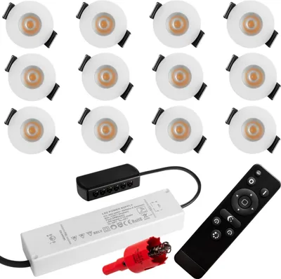 Produktbild von S-Polylight PREMIUM Mini LED- Einbauspots Warmweiss 3.000K, DIMMBAR, IP65, FUNK 3W LED Einbaustrahler Terrassenüberdachung, Terrassenbeleuchtung, Bad, Sauna, LED Spots mit Fernbedienung (WEISS, 12x LED-SET)