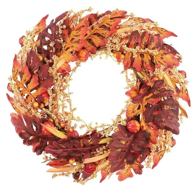 Productafbeelding van Herfstkrans voor de voordeur, 45 cm, met pompoenen, bessen en bladeren