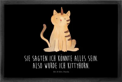 Produktbild von Mr. & Mrs. Panda fußmatte Einhorn Katze 50 x 75 cm - Schwarz - Geschenk, Schmutzfangmatte, Haustürmatte, Mieze, Glitzer, Schmutzmatte, Unicorn, Bodenvorleger, Regenbogen