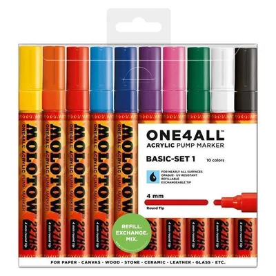 Obrázek produktu pro Akrylové popisovače Molotow ONE4ALL ACRYLIC 227HS 10 balení, 4 mm, základní sada 1