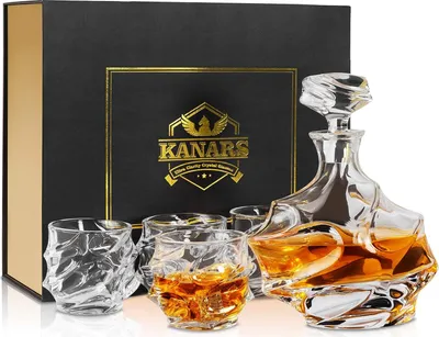 Zdjęcie produktu dla Karaf / Szkło kryształowe / Zestaw szklanek do whisky - BarCraft Karafka z ciętego szkła do whisky i brandy