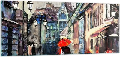 Produktbild von Bilder auf glas - Stadt Straße Haus - 100x40cm - Glasbilder - Wandbilder - Kunstdruck - zum Aufhängen bereit - Wanddekoration aus Glas - Glas Bilder - Wandbild auf Glas - Einteilig - GAB100x40-3940