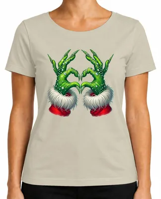Produktbild von Grinch Hände Herz Glitzer Weihnachten Xmas Ugly Christmas Sweater Damen T-Shirt, Natur, XXL