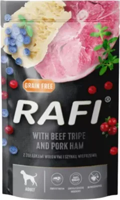 Zdjęcie produktu dla Rafi Mokra Karma Dla Psów Żołądki Wołowe Z Szynką W Saszetce 500 G