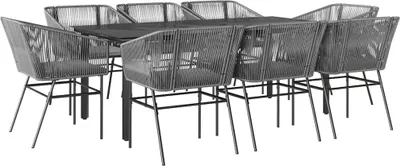 Produktbild von 9-tlg. Garten-Essgruppe mit Kissen Grau Poly Rattan Glas