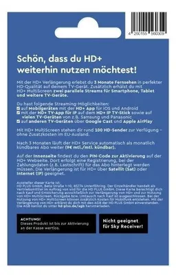 Produktbild von HD+ Verlängerung für 3 Monate HD+ inkl. HD+ MultiScreen Fernsehen auf mehreren Geräten
