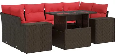 Zdjęcie produktu dla vidaXL 7-częściowa sofa ogrodowa z poduszkami z brązowego polirattanu