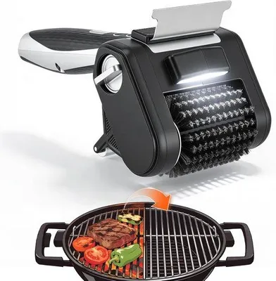 Produktbild von Elektrischer Grillbürstenaufsatz, 4000 mAh, wiederaufladbar, mit LED-Beleuchtung, 450 U/min, rotierende Bürstenkopf aus Edelstahl, wasserdicht, geeignet für alle Grills und Barbecues