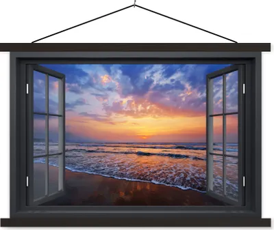 Produktbild von MuchoWow® Textilposter Aussicht - Meer - Strand 120x80 cm mit schwarzem Rahmen - Wanddeko