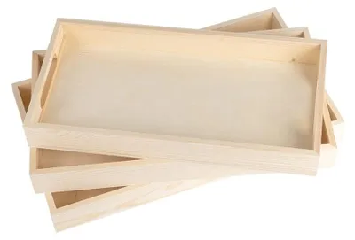 Productafbeelding van Ideen met hartvormige dienbladen, hout, rechthoekig, verschillende maten, 3 stuks