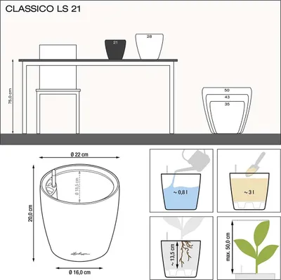 Immagine prodotto di Fioriera LECHUZA CLASSICO Premium LS 21 Bianco lucido | fioriera con sistema di irrigazione | superficie lucida | Ø 22 x 20 cm | 16020