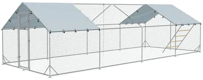 Obrázok produktu pre Kurník pre 24–30 sliepok – Priestorový výbeh | Farba: strieborná | Rozmery: 300 x 800 x 195 cm