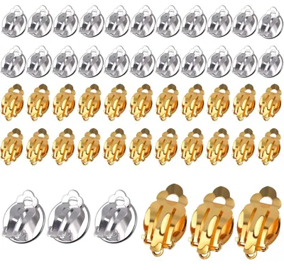 50 Ohrring-Clips, rund, Gold/Silber, DIY-Schmuck