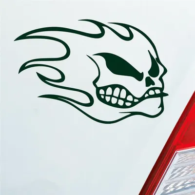 Produktbild von Auto Aufkleber Totenkopf Flammen Kopf Schädel Flame Skull 10x15 cm Dunkelgrün Sticker Heckscheibenaufkleber