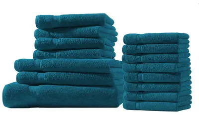 Produktbild von XXL-Set 15tlg Frotteetücher Elegance 100% Baumwolle 500 gsm Gästetücher Handtücher Duschtücher Badetücher petrol