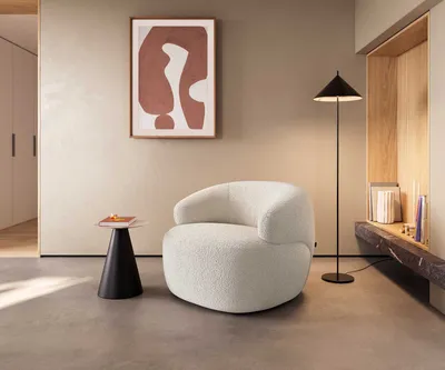 Produktbild von DELIFE Loungesessel Nova 88x88 cm Bouclé Creme-Weiß
