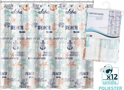 Produktbild von DUSCHVORHANG 180x200cm Polyester Ösen 12-Ringe Badewannenvorhang Vorhang (Beach -36)