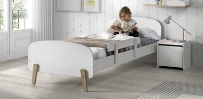 Produktbild von Vipack Kiddy Set best. aus Einzelbett 90x200 cm, mit Lattenrost, Nachtkonsole und Absturzschutz, Ausf. MDF weiß lackiert