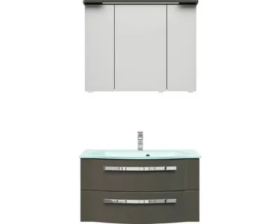 Produktbild von PELIPALSerie 4005 9920900212 Block bestehend aus:Glas-Waschtisch, Unterschrank, Spiegelschrank mit Kranz / 92cm