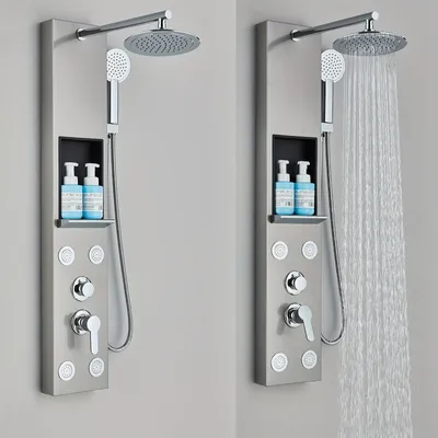 Produktbild von Duschpaneel – 5 Funktionen – Regendusche und Massagebrausen – Gebürstetes Nickel aus Edelstahl
