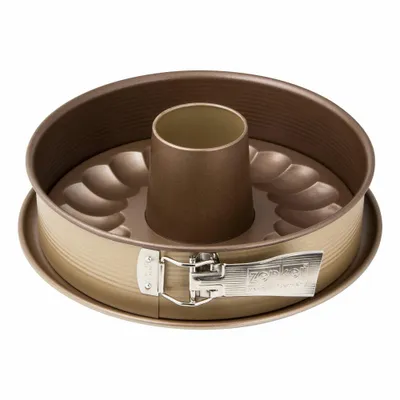 Produktbild von Zenker Springform Ø 26 cm MOJAVE GOLD, Backform mit Flach- und Rohrboden und Auslaufschutz, runde Kuchenform mit keramisch verstärkter Antihaftbeschichtung (Farbe: Mahagoni/Gold)