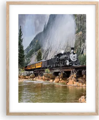 Produktbild von Gerahmtes Poster - Rahmen in heller Eiche - Alt Lokomotive Berge - 40x50 cm - Wand Bild - Wanddeko - Wandbilder - Kunstposter - Wandposter - Bilderrahmen - Bilder - Kunstdruck - P2NPA40x50-4581