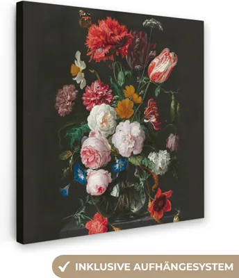 Produktbild von MuchoWow® - Leinwandbilder - Stilleben mit Blumen in einer Glasvase - Gemälde von Jan Davidsz. de Heem, Wandbild, Wanddeko Bilder Wohnzimmer, 50x50 cm