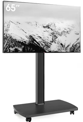 Produktbild von Rollbarer TV-Ständer mit Holzablage, höhenverstellbar für Fernsehgeräte von 32 bis 65 Zoll