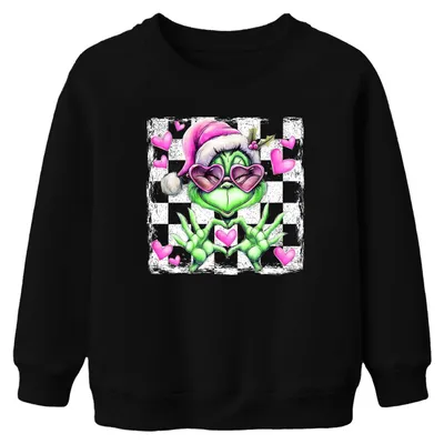 Produktbild von Grinch Herzbrille rosa Weihnachtshut Herzen Kinder Sweatshirt Pullover, Schwarz, 152