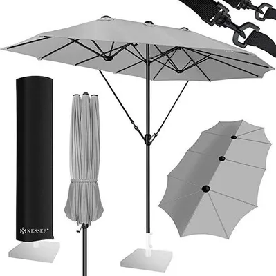 Produktbild von Luxus-Doppel-Parasol mit Abdeckung und Windschutz - 460 x 270 x 243 cm schwarz