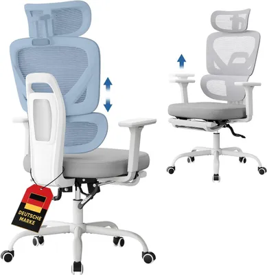 Produktbild von WOLTU Bürostuhl Ergonomisch, Schreibtischstuhl mit 3D Kopfstütze, höhenverstellbare Rückenlehne : Grau Farbe: Grau