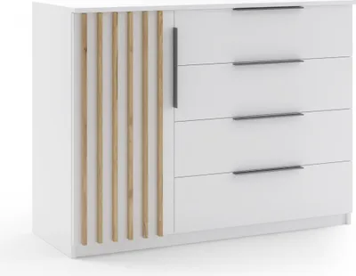 Zdjęcie produktu dla Komoda Kair biała, lamele carft złoty – 120 x 48 x 89 cm