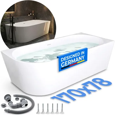 Produktbild von Belvit Badewanne halbfreistehend & freistehend aus Acryl – Eckbadewanne oder oval, Links, Mittig & Rechts, 180x80 - 170x78 cm, mit Ablaufgarnitur