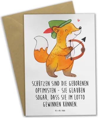 Produktbild von Mr. & Mrs. Panda Grußkarte Schütze Optimist - Weiß - Geschenk, Optimismus, Horoskop, Abenteuergeist, Geschenke Sternzeichen, weihnachtskarten, Abenteuerlust, Astrologie