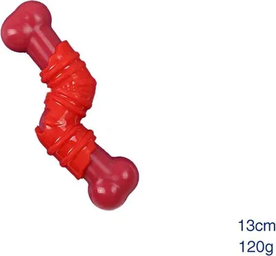 Immagine prodotto di INF Osso da masticare per cani in nylon e TPR, 8x8x3 cm, per la pulizia dei denti Rosso