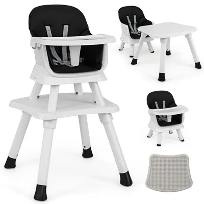 Produktbild von COSTWAY 6-in-1 Babyhochstuhl, Kinderhochstuhl mit Sicherheitsgurt & abnehmbares Tablett, Babystuhl Kombihochstuhl, Schwarz