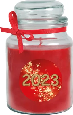 Immagine prodotto di HS Candle "New Year" candela profumata in barattolo di caramelle - tanti motivi a scelta, candela profumata come decorazione ideale per il nuovo anno